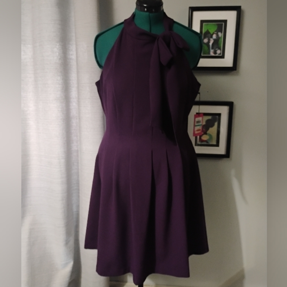 Vince Camuto Women's Bow-Neck Fit & Flare Dress Purple Sz 16 NWT - Picture 10 of 10